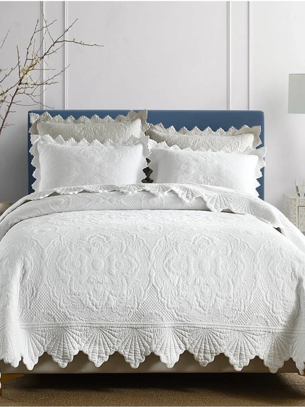 Luxury White Quilted Bedspread - Whisper White